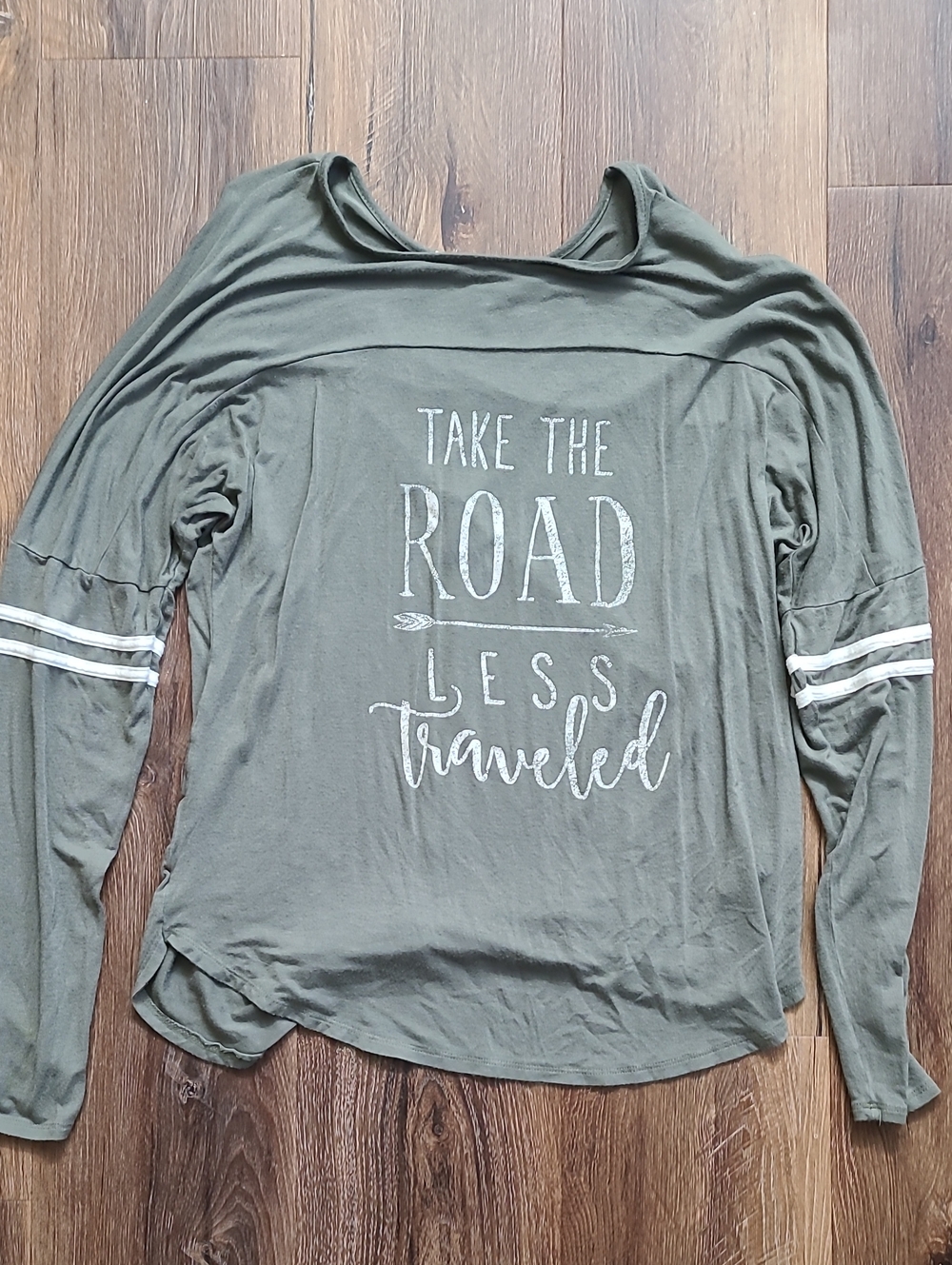 Women's Olive Green Long-Sleeve Graphic Top - Take The Road Less Traveled